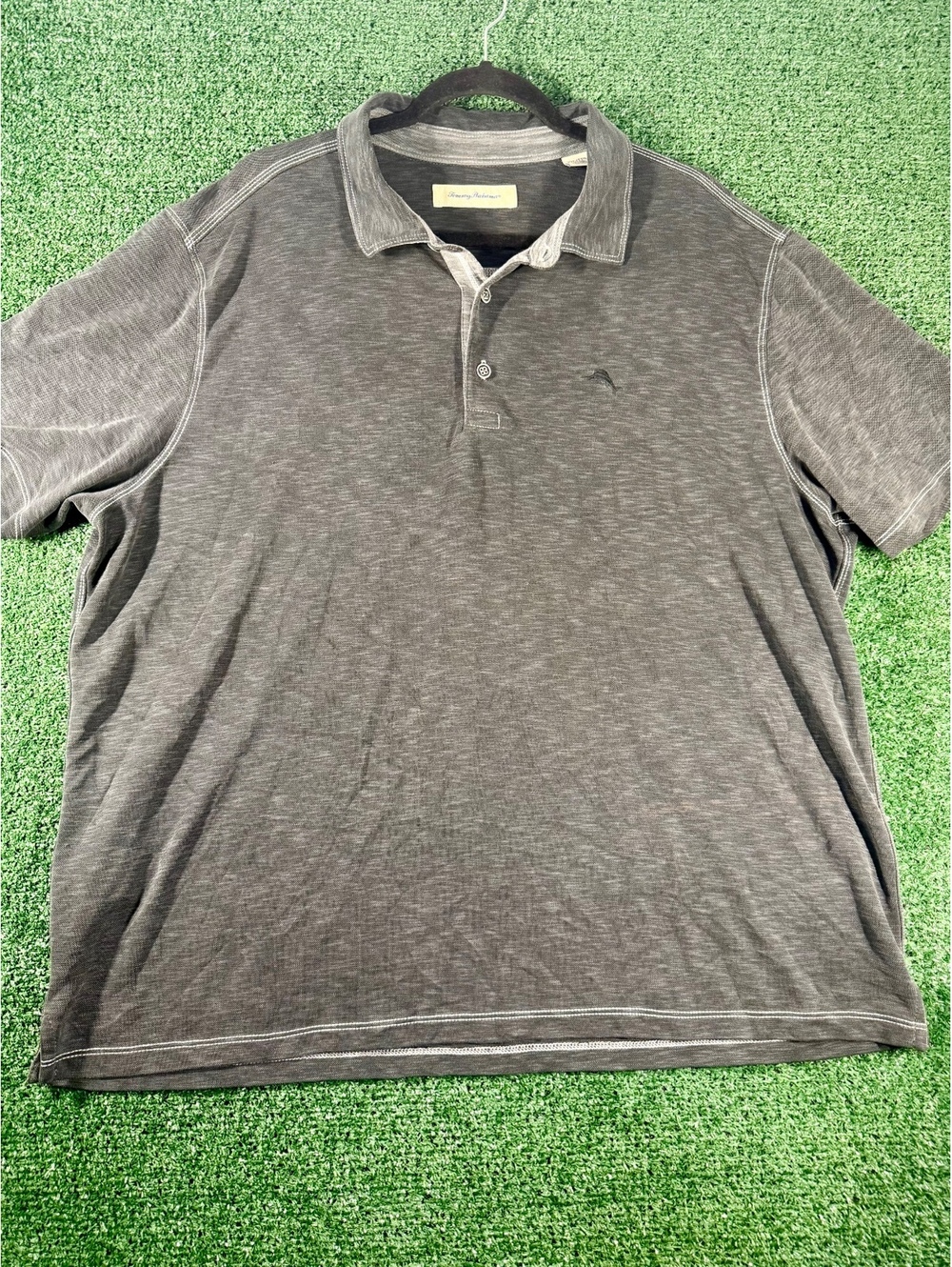Tommy Bahama Polo Shirt Mens XXL Gray Black Slub Marlin Logo Casual